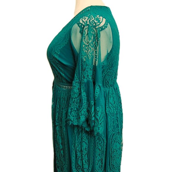 NWT Pinup Fashion Emerald Green Boho Lace V-Neck Maxi Dress 18W - Picture 10 of 14
